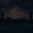 Mond, Skyline, Sternenhimmel, Nacht, Himmel, Silhouette, City, Science Fiction, dystopisch, 3D, Landschaft, dunkel, futuristisch, Illustration, Leuchten, Blutmond, roter Mond, Wolkenkratzer, Fantasy