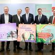 Robert Schneider von der Messe Wels, Gerhard Dell vom OÖ Energiesparverband, Wirtschafts- und Energie-Landesrat Markus Achleitner, Andreas Rabl, Bürgermeister der Stadt Wels und Ernst Hutterer von der Vereinigung Österreichischer Kessel- und Heizungsindustrie (v.l.n.r.)