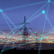 smart grid internet city energy iot digital electricity abstract technology things modern power network cyber industry connection innovation infrastructure future data information electric blue transformation fusion big engineering view futuristic horizon concept renewable tower skyline cityscape pylon high distrubution utility