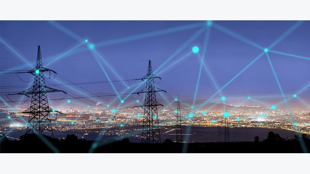 smart grid internet city energy iot digital electricity abstract technology things modern power network cyber industry connection innovation infrastructure future data information electric blue transformation fusion big engineering view futuristic horizon concept renewable tower skyline cityscape pylon high distrubution utility