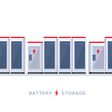 Vector illustration of large rechargeable lithium-ion battery energy storage stationary for renewable electric power station generation. Backup power energy storage cloud system on white background.