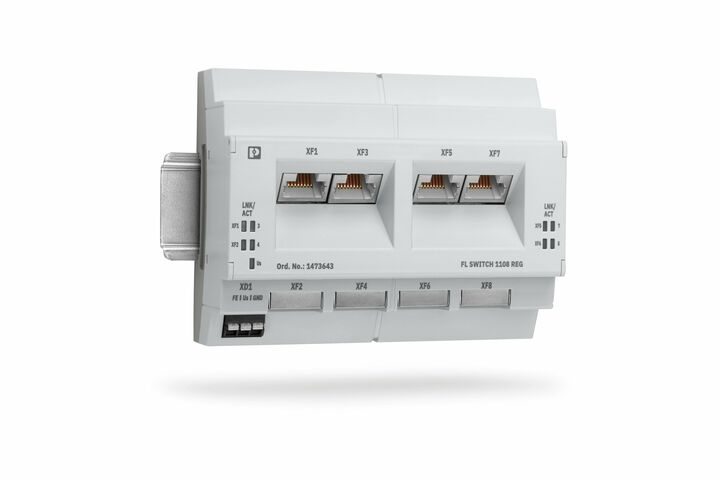 Schnell direkt in der Hausunterverteilung installiert, sorgen die Unmanaged-Switches FL SWITCH 1108 REG (Foto) und FL Switch 1104-4POE von Phoenix Contact für zuverlässigen Datenaustausch und optional für Stromversorgung.