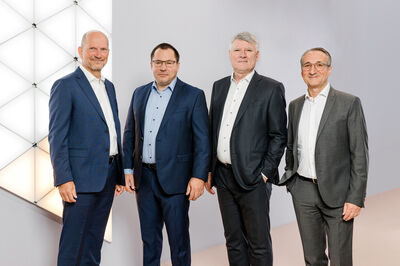 Der Zumtobel-Gesamtvorstand: CDTO Markus Frantz, CFO Thomas Erath, CEO Alfred Felder und COO Bernhard Motzko (v.l.n.r.)