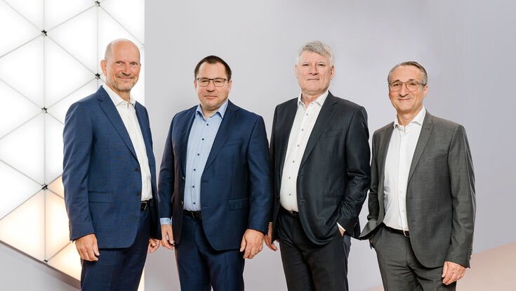 Der Zumtobel-Gesamtvorstand: CDTO Markus Frantz, CFO Thomas Erath, CEO Alfred Felder und COO Bernhard Motzko (v.l.n.r.)