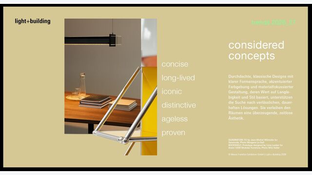 Klare Linienführung in Kombination mit neuer Technologie steht für den Trend "Considered Concepts".