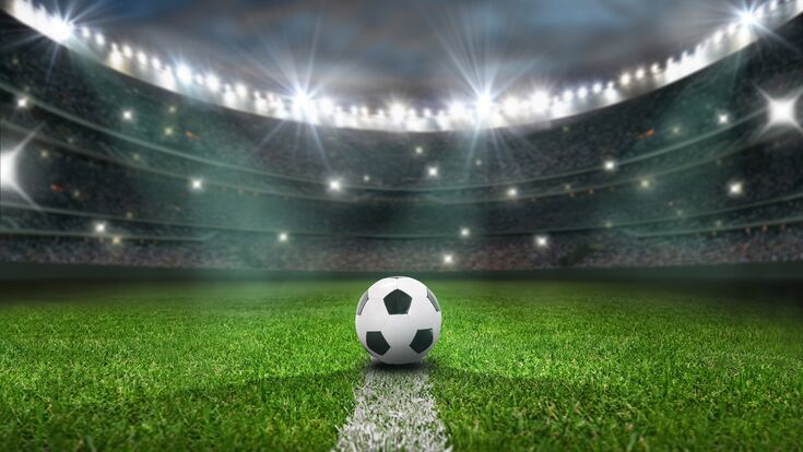 textured soccer game field with neon fog - center, midfield